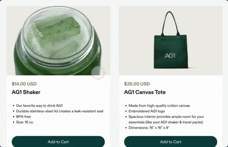Redesigned AG1 product pages