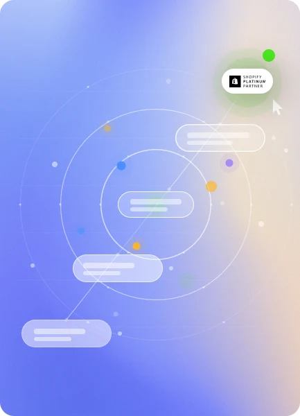 Illustration of milestones orbiting the Shopify Platinum Partner badge