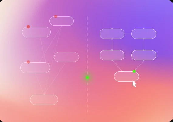 Illustration of tangled systems reorganized into a clear flow