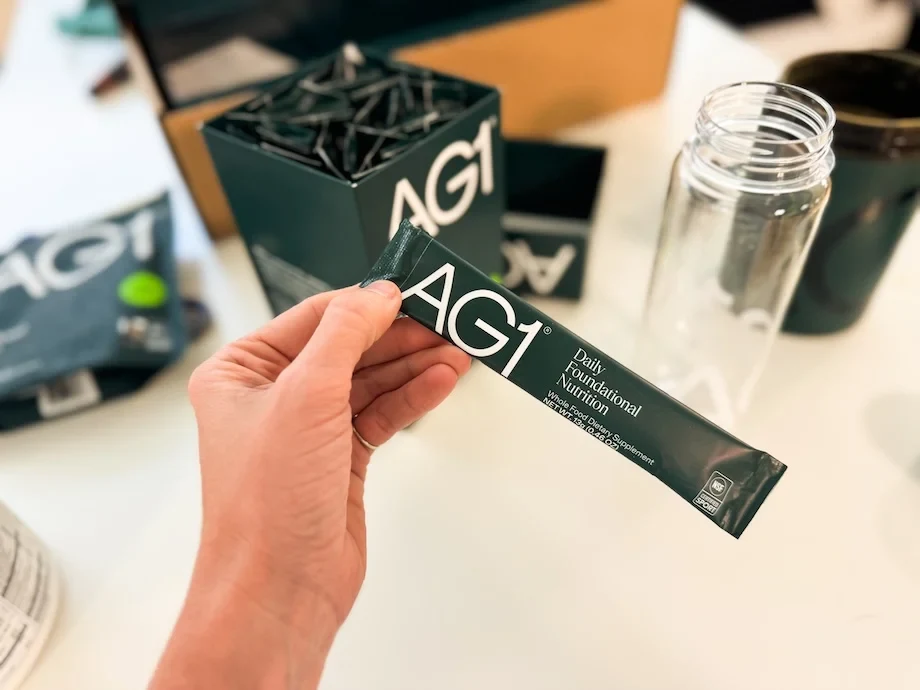 AG1 travel packs and greens drink