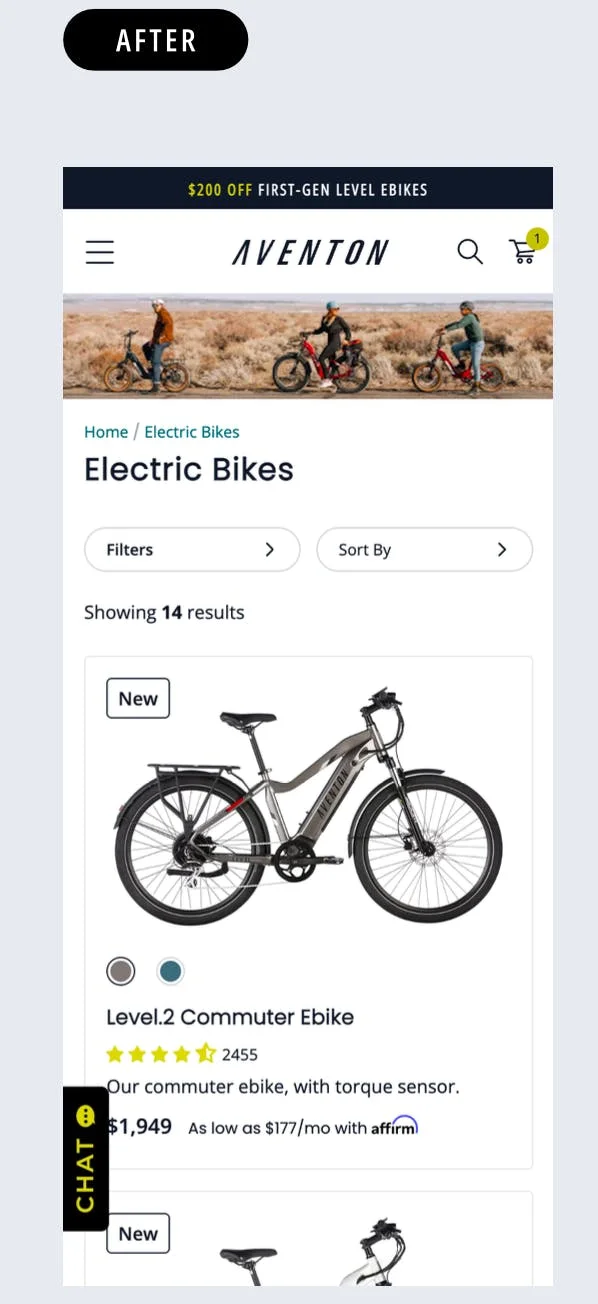 Aventon mobile PLP CRO update