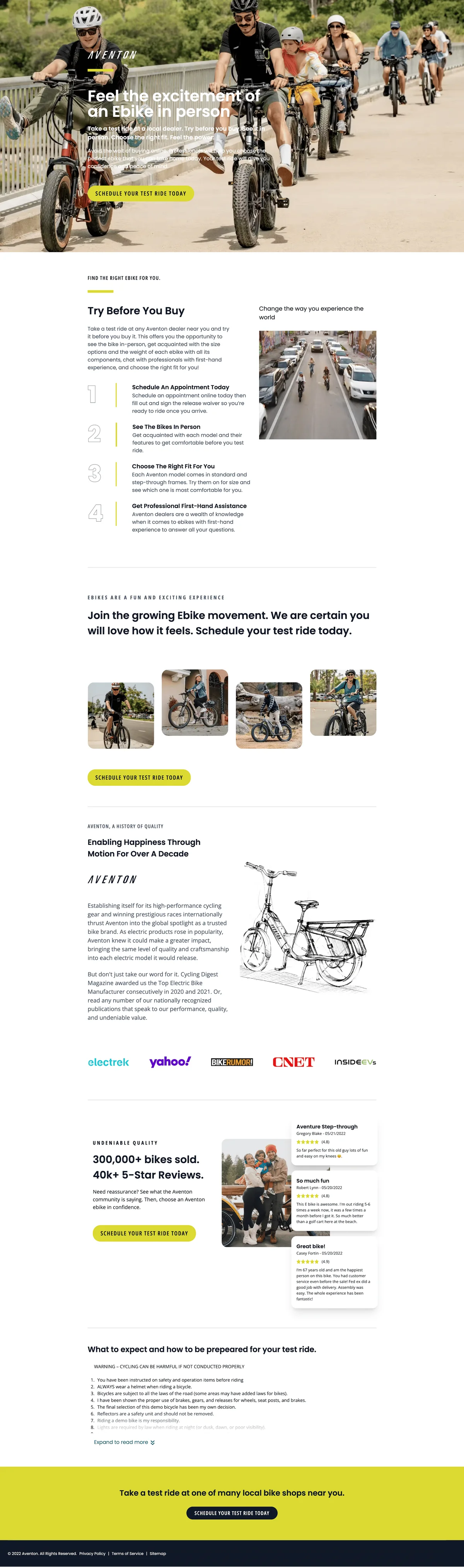 Aventon test ride landing page