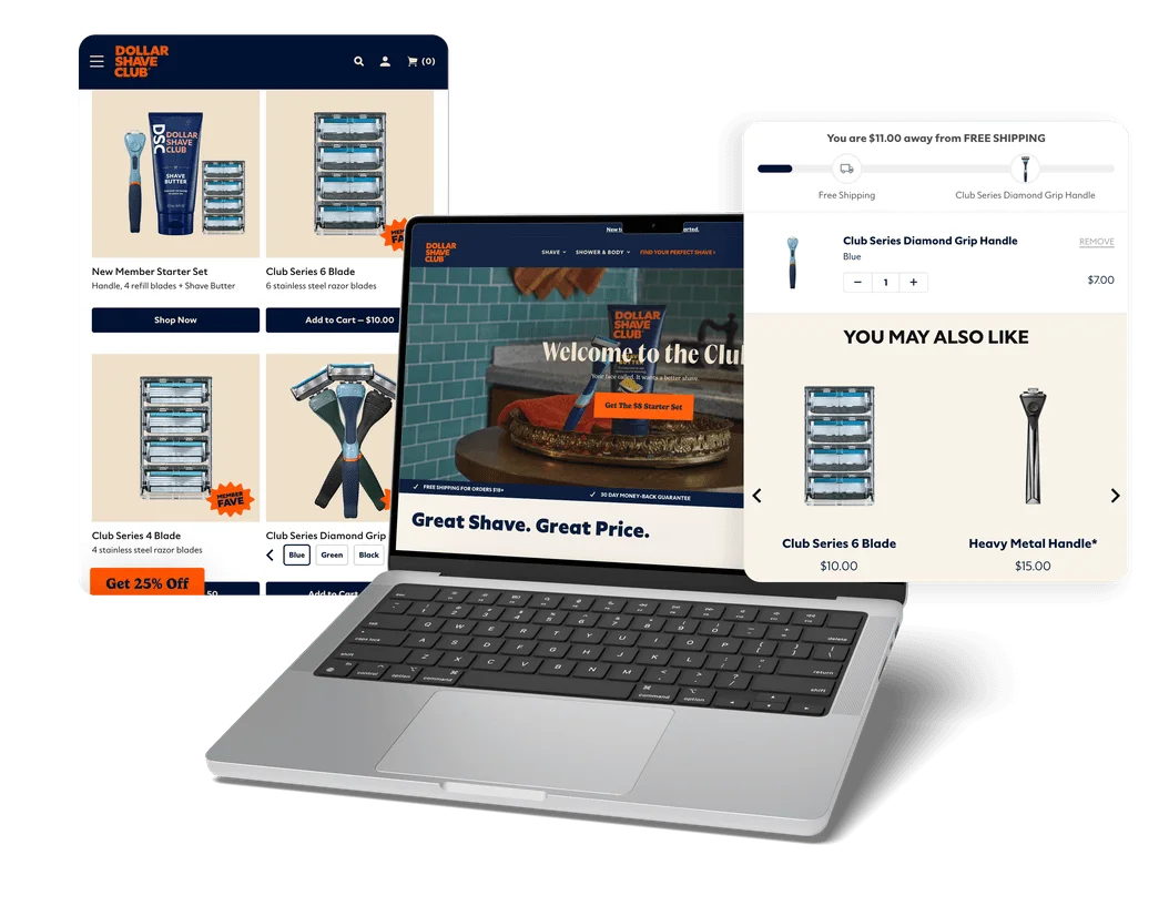 Dollar Shave Club website shown on a laptop