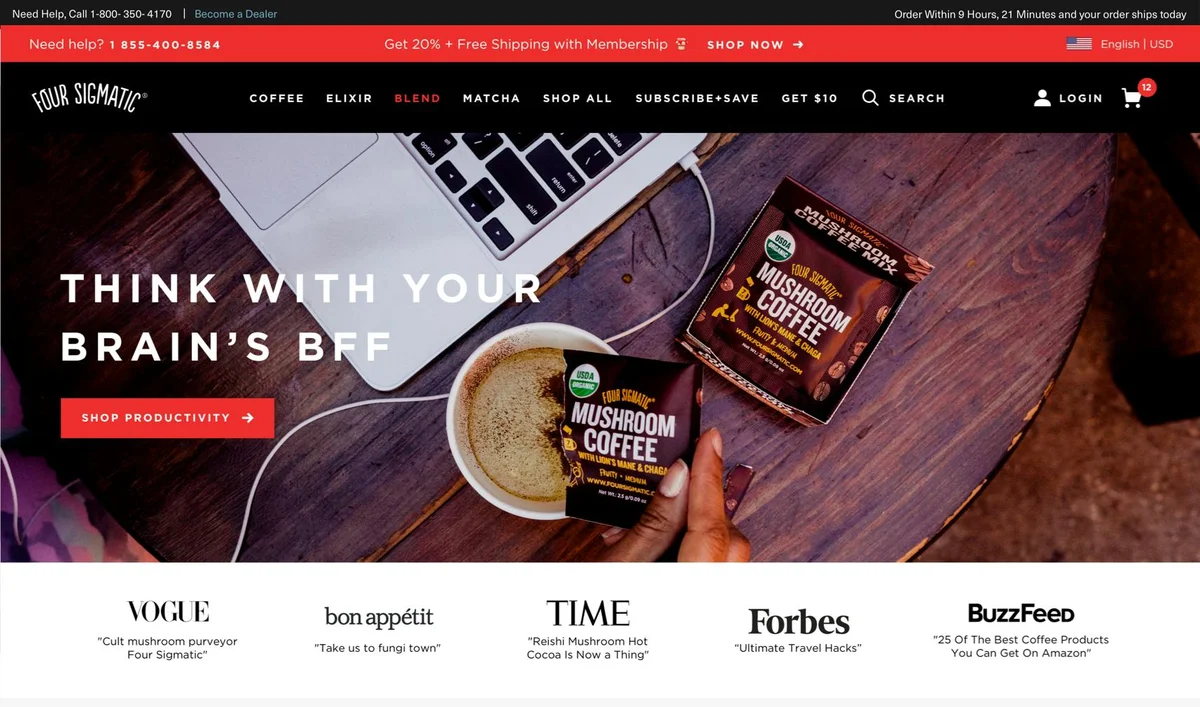 Four Sigmatic site after the redesign