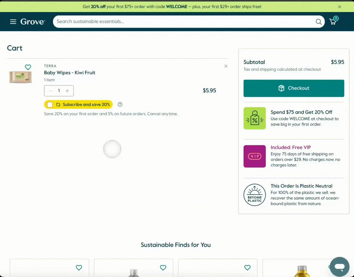 Animated demo of Grove's Ordergroove subscription management