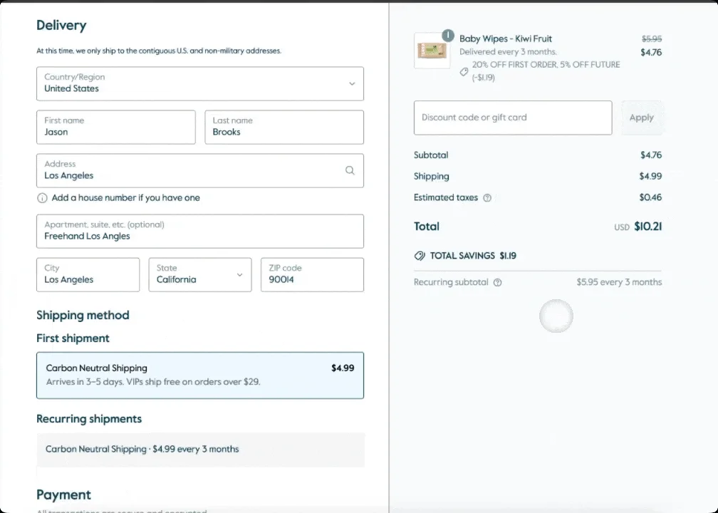 Animated demo of Grove's shipping time estimates