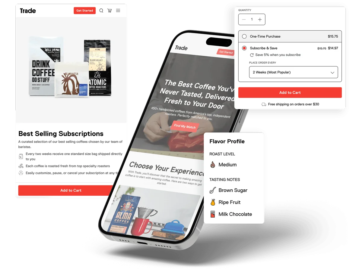 Trade Coffee redesigned site experience on desktop