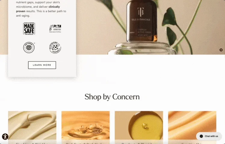 Animated demo of True Botanicals' optimized site speed