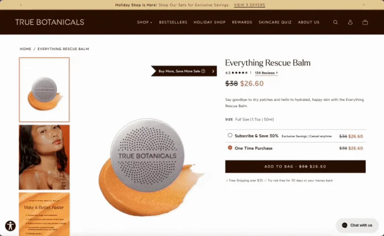 Animated demo of True Botanicals' enhanced product pages